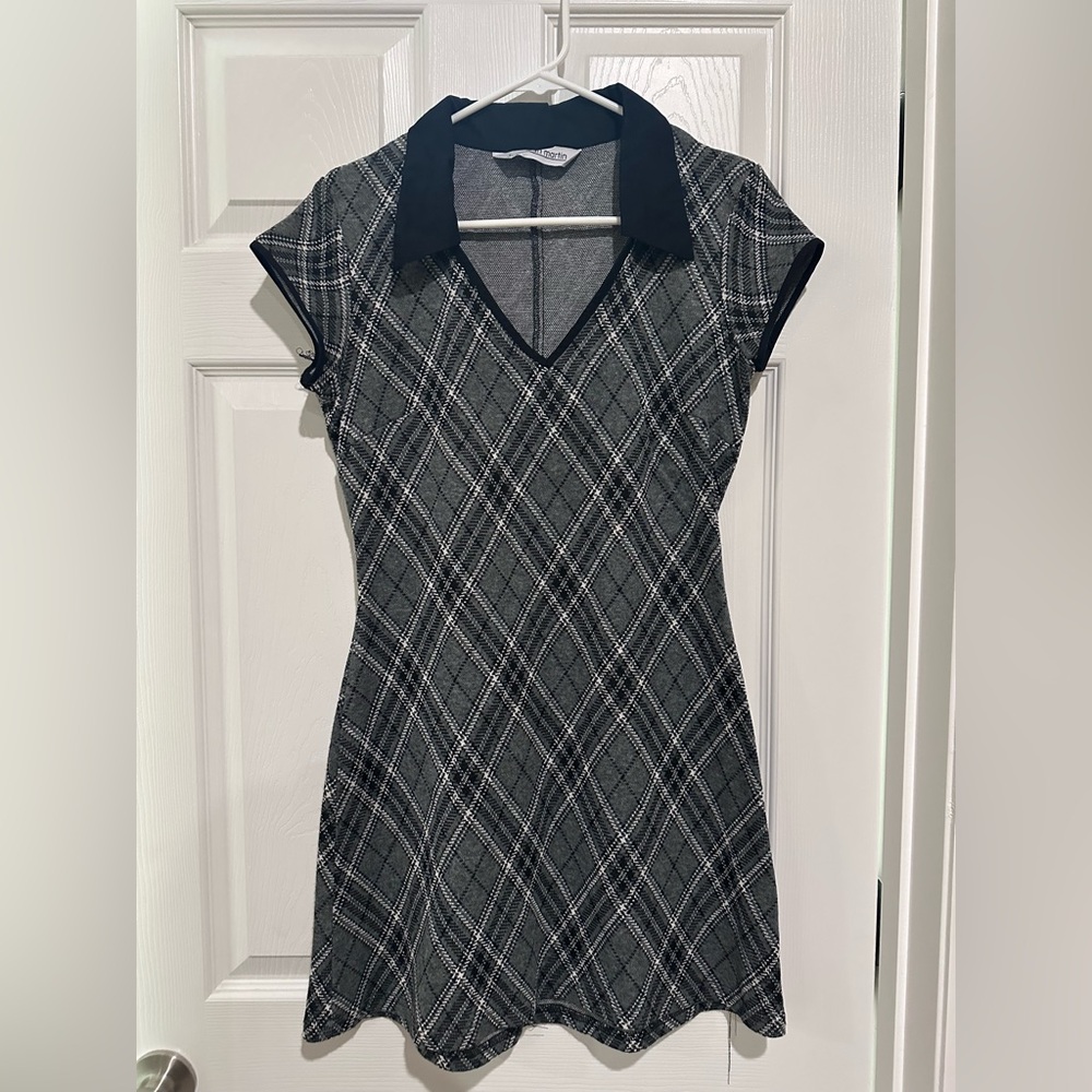 Jonathan Martin Black and Gray Plaid Mini Dress